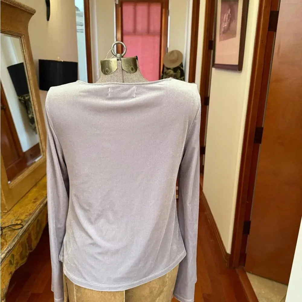 NWT Silver Velvet Long Sleeve Ruched Deep V-Neck Top by Urban Outfitters M